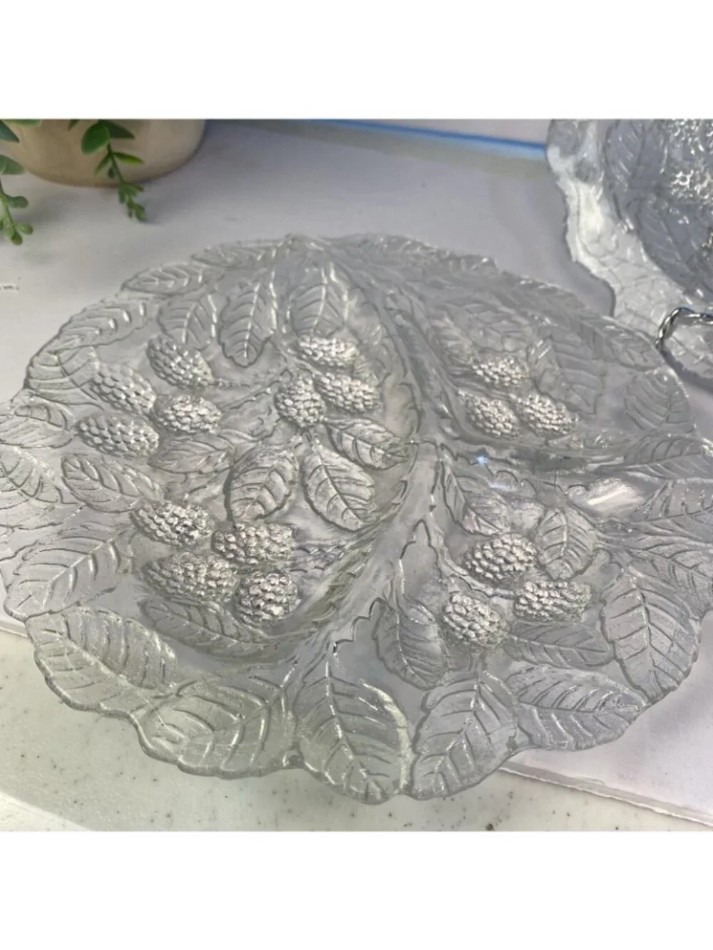 Indiana Glass Raised Embossed Loganberry 3 Section 9” Relish Plates-2